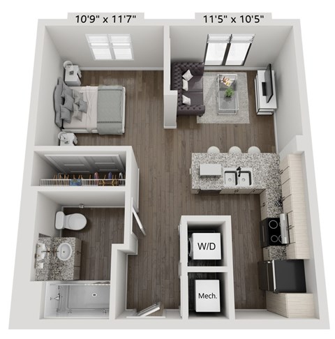 Floor plan for studio, 1 bath, 538 sqft